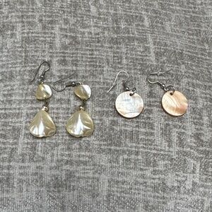 Pearlescent Drop and Disc Earrings Set - Cream & Rose Gold Tones